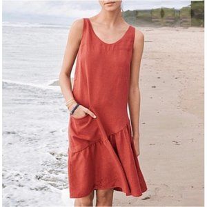 Garnet Hill Women's Linen Pocket Sleeveless Dress